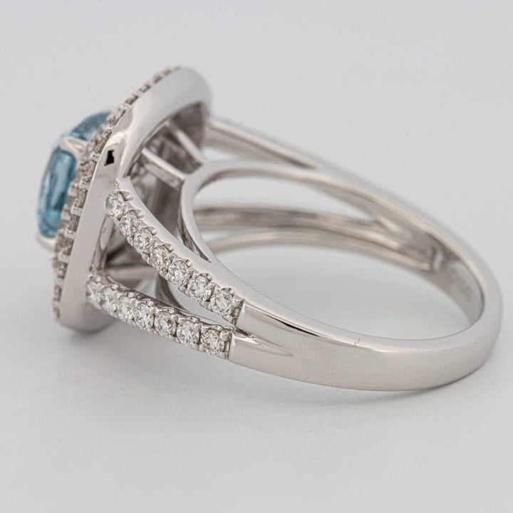 2 CT "Blue" Cushion Cut Halo Pavé Solitaire (LG) - ZIZOV DIAMONDS