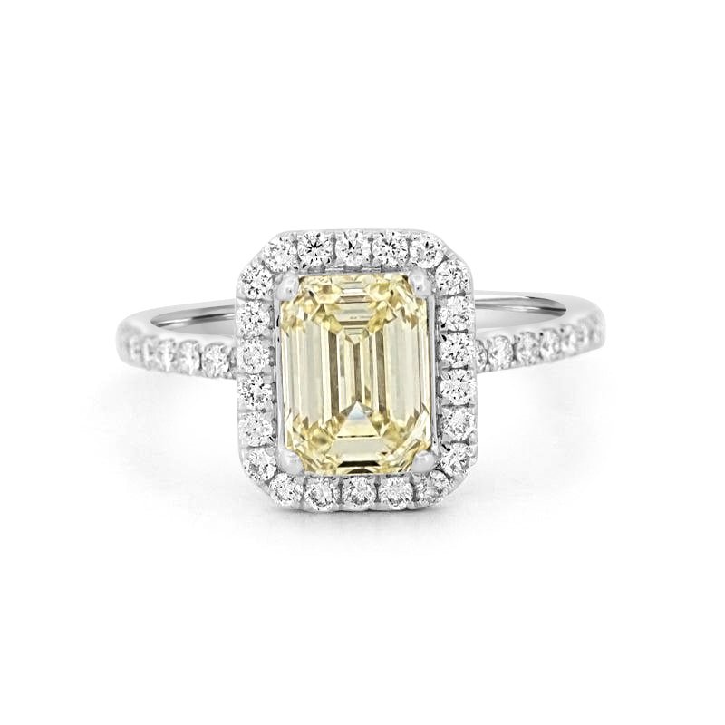 2 CT Fancy Light Yellow Emerald Cut Halo Solitaire - ZIZOV DIAMONDS