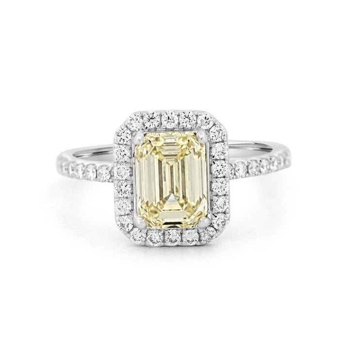 2 CT Fancy Light Yellow Emerald Cut Halo Solitaire - ZIZOV DIAMONDS