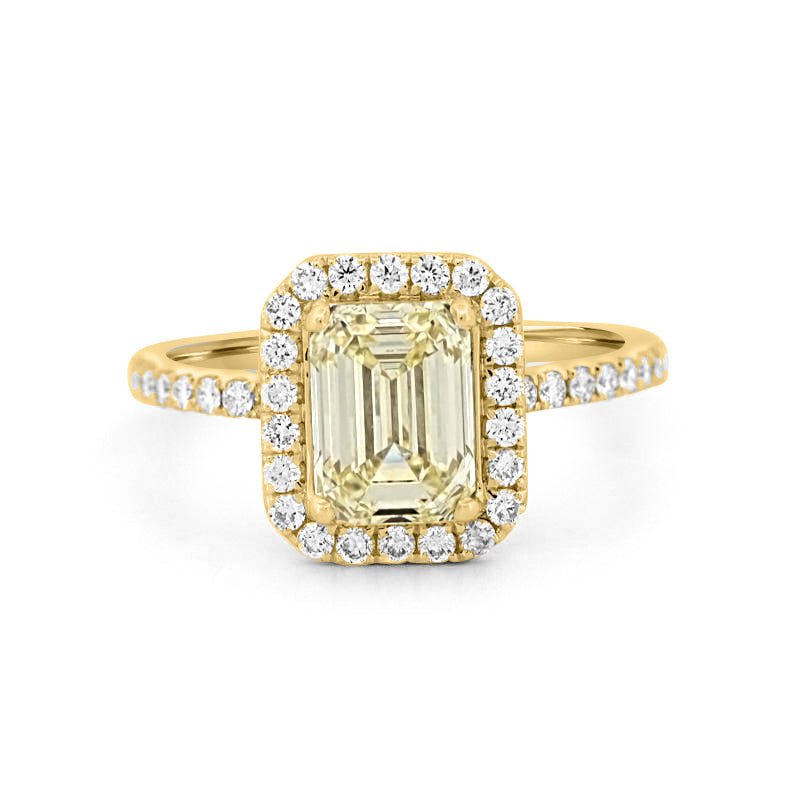 2 CT Fancy Light Yellow Emerald Cut Halo Solitaire - ZIZOV DIAMONDS