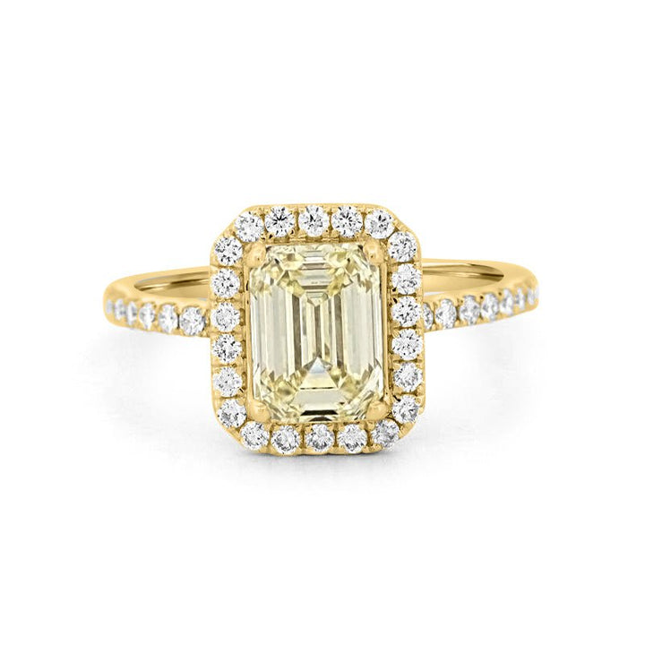 2 CT Fancy Light Yellow Emerald Cut Halo Solitaire - ZIZOV DIAMONDS