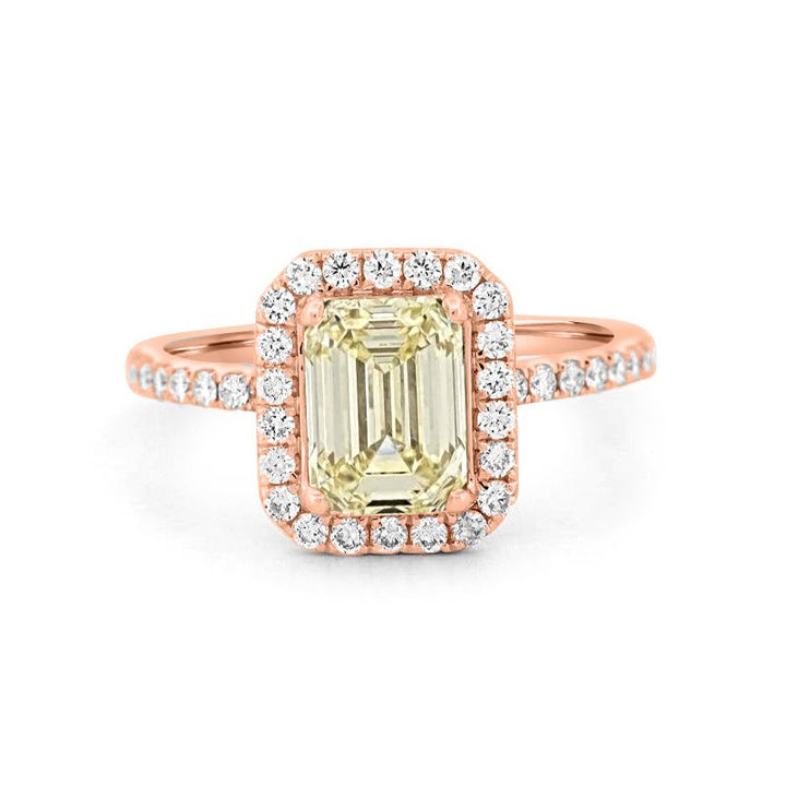 2 CT Fancy Light Yellow Emerald Cut Halo Solitaire - ZIZOV DIAMONDS
