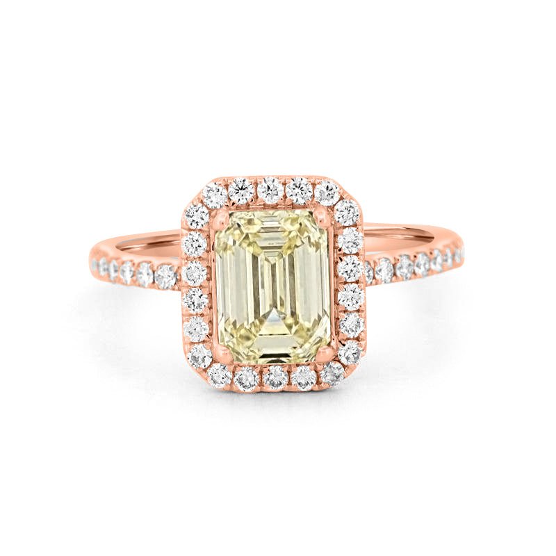 2 CT Fancy Light Yellow Emerald Cut Halo Solitaire - ZIZOV DIAMONDS