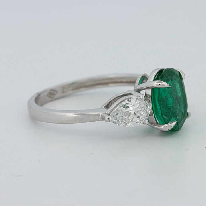 2.25 CT Green Emerald Trilogy Ring (LG) - ZIZOV DIAMONDS