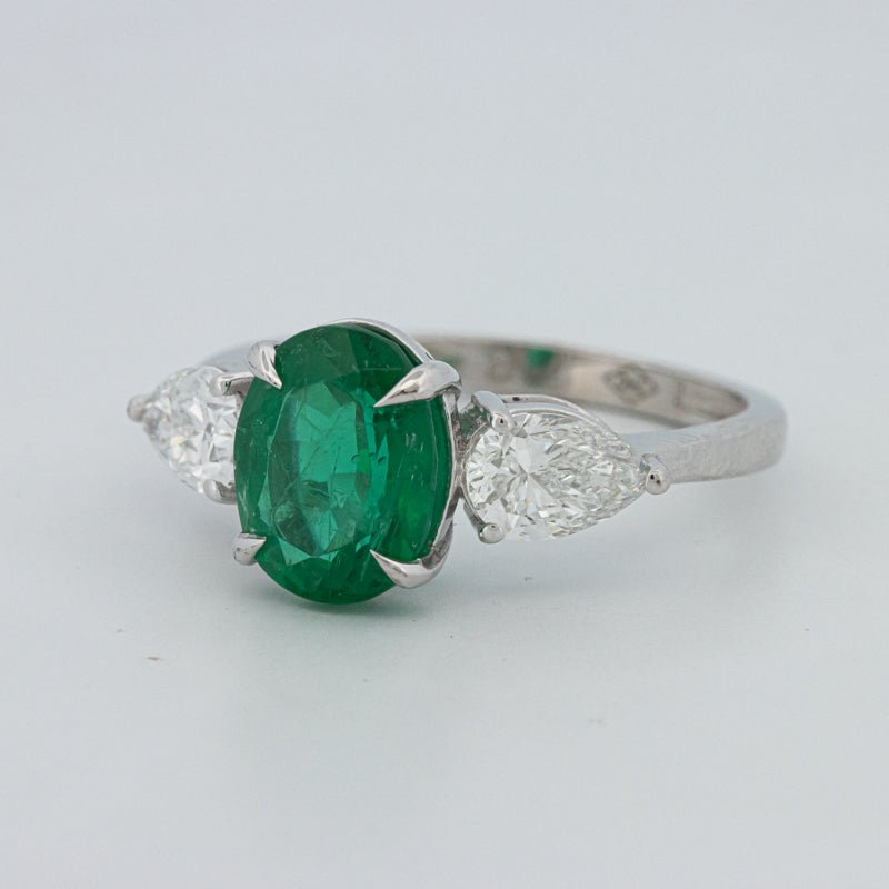 2.25 CT Green Emerald Trilogy Ring (LG) - ZIZOV DIAMONDS