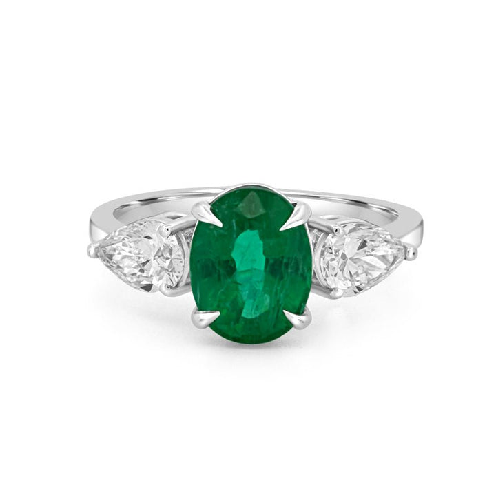 2.25 CT Green Emerald Trilogy Ring (LG) - ZIZOV DIAMONDS