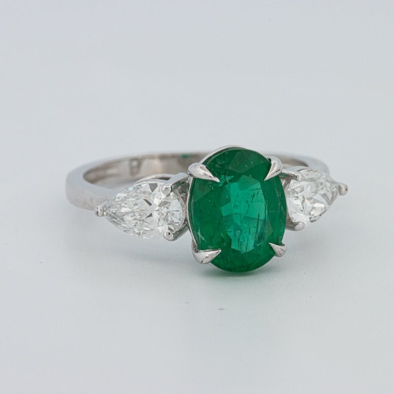 2.25 CT Green Emerald Trilogy Ring (LG) - ZIZOV DIAMONDS