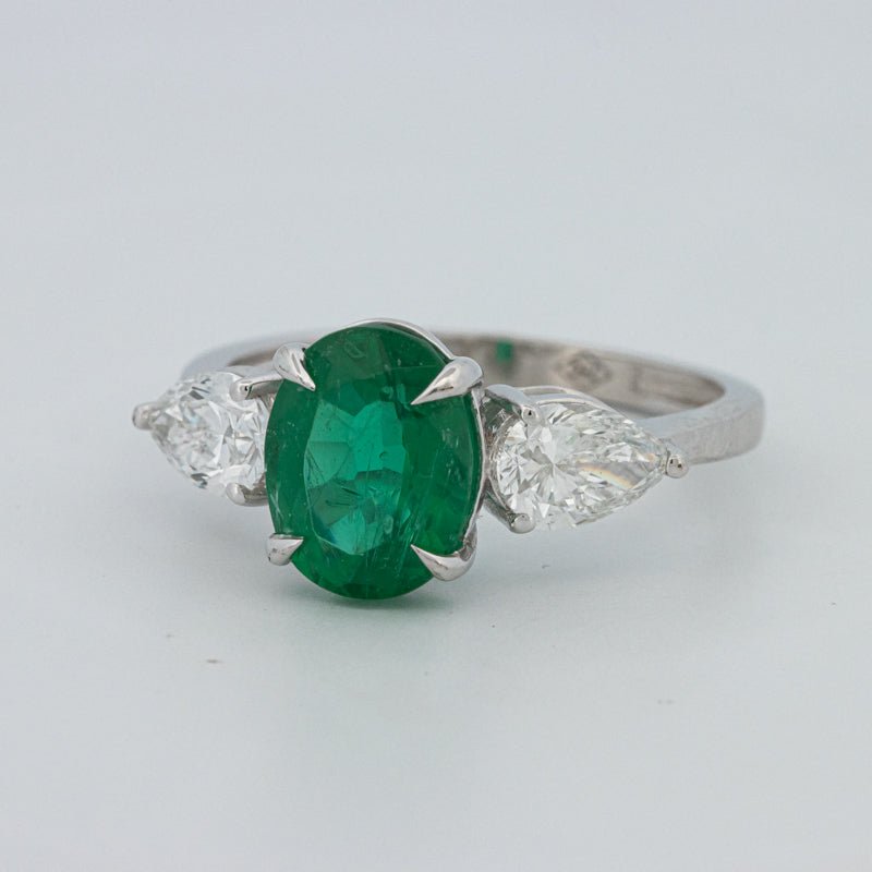 2.25 CT Green Emerald Trilogy Ring (LG) - ZIZOV DIAMONDS
