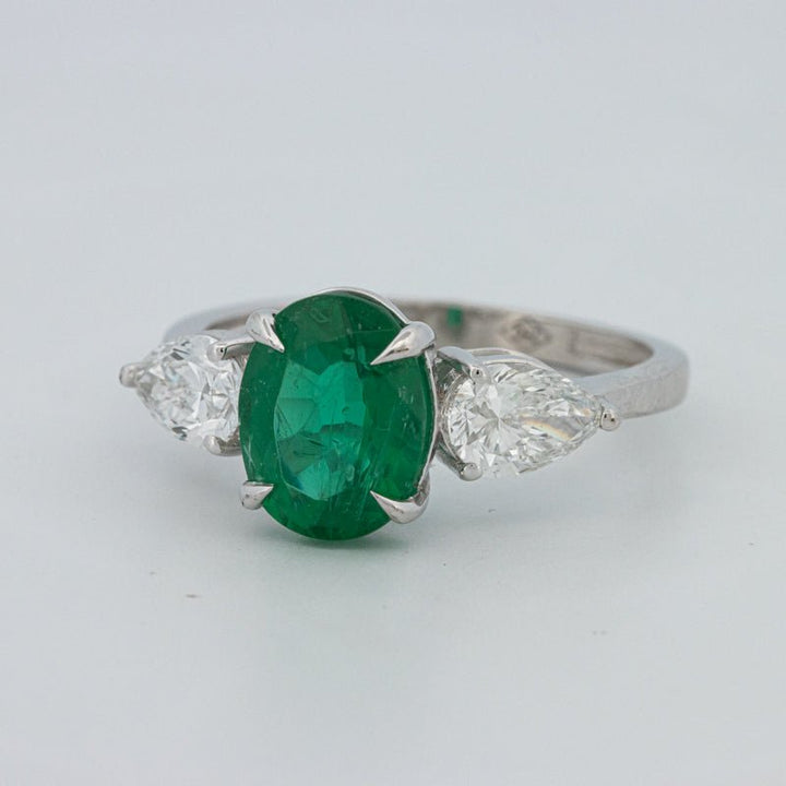 2.25 CT Green Emerald Trilogy Ring (LG) - ZIZOV DIAMONDS