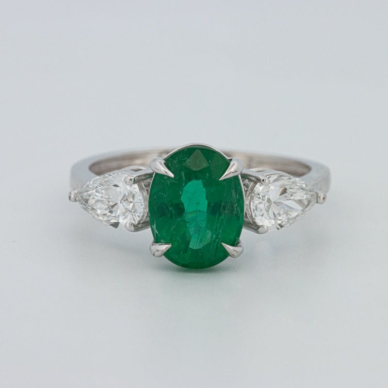 2.25 CT Green Emerald Trilogy Ring (LG) - ZIZOV DIAMONDS