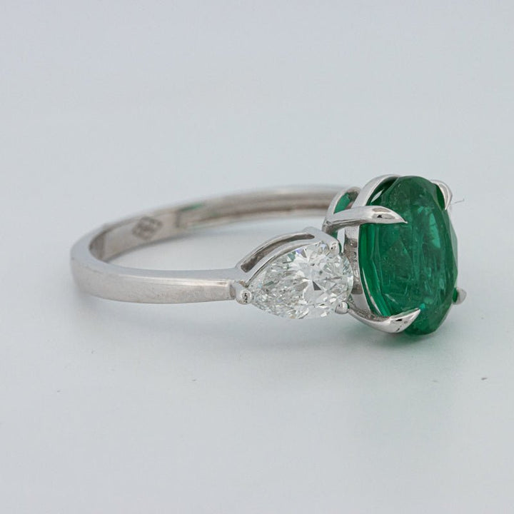 2.25 CT Green Emerald Trilogy Ring (LG) - ZIZOV DIAMONDS