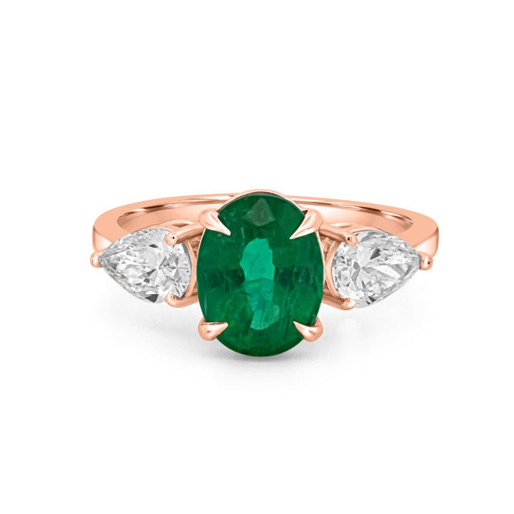 2.25 CT Green Emerald Trilogy Ring (LG) - ZIZOV DIAMONDS
