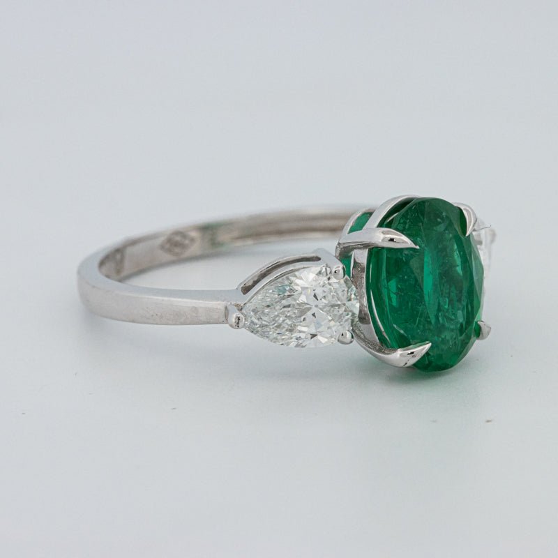 2.25 CT Green Emerald Trilogy Ring (LG) - ZIZOV DIAMONDS