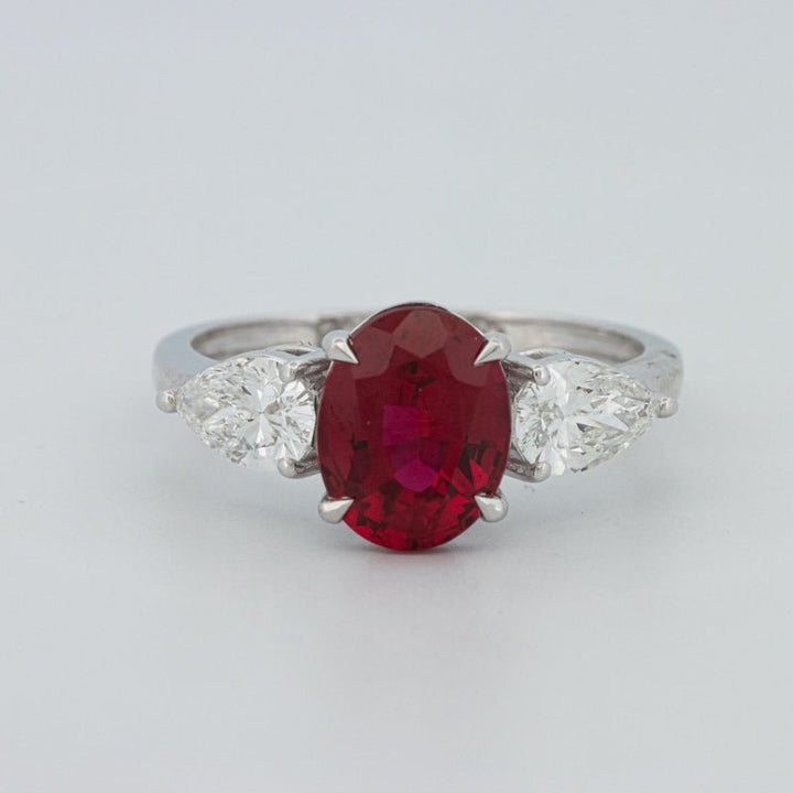2.33 CT Red Ruby Trilogy Ring (LG) - ZIZOV DIAMONDS