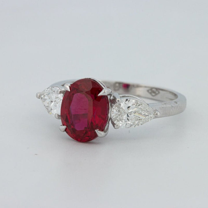2.33 CT Red Ruby Trilogy Ring (LG) - ZIZOV DIAMONDS