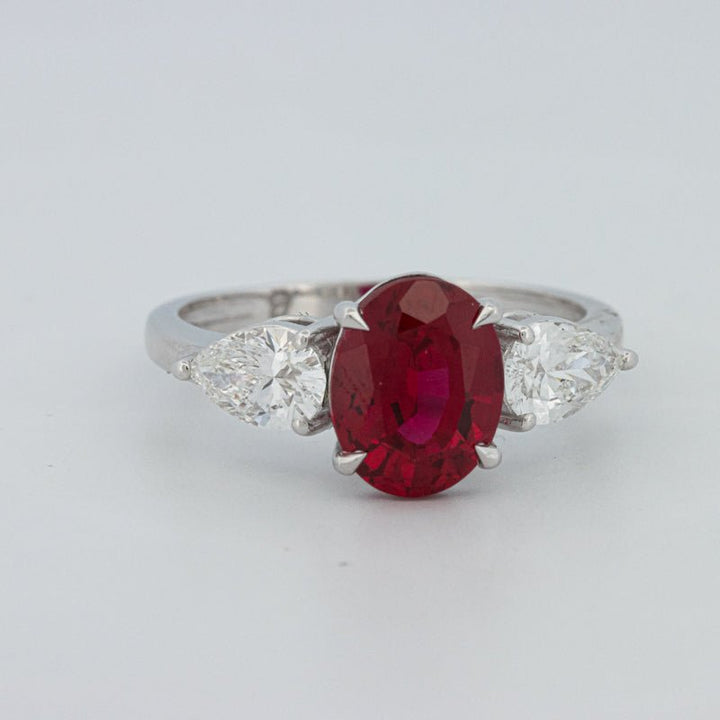 2.33 CT Red Ruby Trilogy Ring (LG) - ZIZOV DIAMONDS