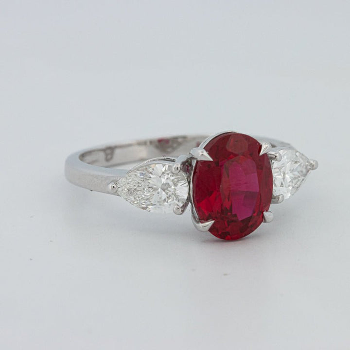 2.33 CT Red Ruby Trilogy Ring (LG) - ZIZOV DIAMONDS