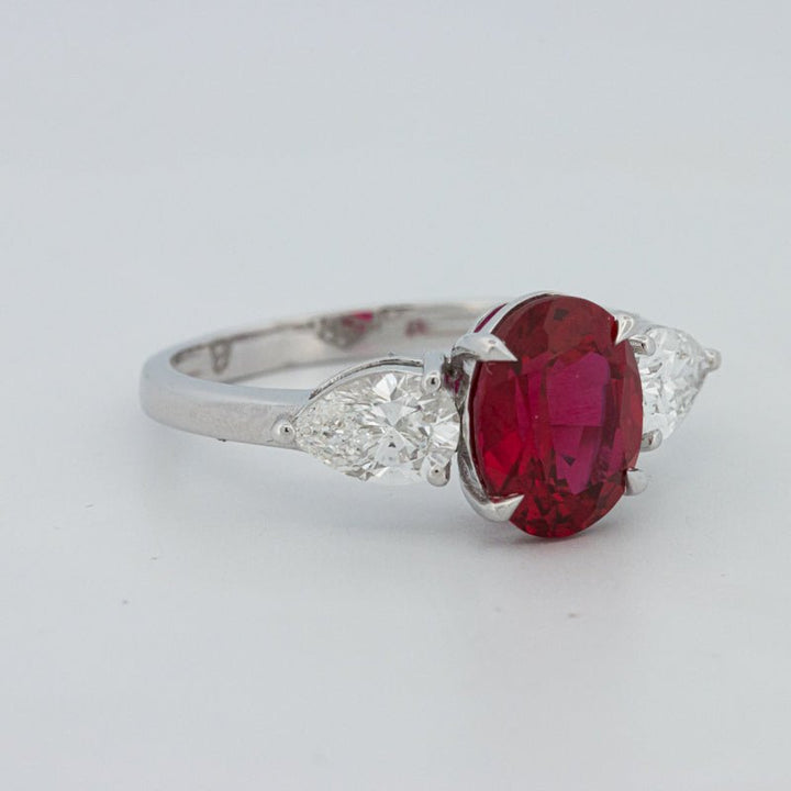 2.33 CT Red Ruby Trilogy Ring (LG) - ZIZOV DIAMONDS