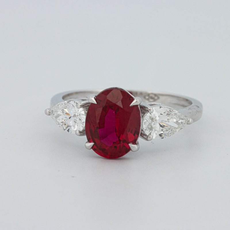 2.33 CT Red Ruby Trilogy Ring (LG) - ZIZOV DIAMONDS