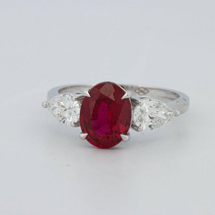 2.33 CT Red Ruby Trilogy Ring (LG) - ZIZOV DIAMONDS