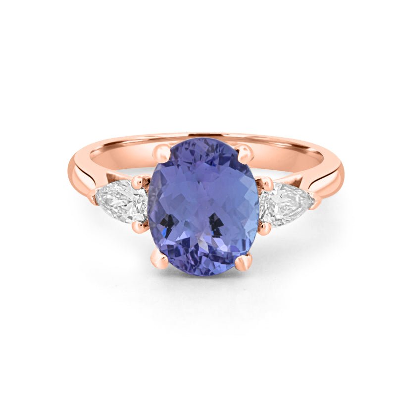 2.48 CT Oval Tanzanite Trilogy Ring - ZIZOV DIAMONDS