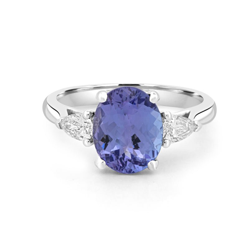 2.48 CT Oval Tanzanite Trilogy Ring - ZIZOV DIAMONDS