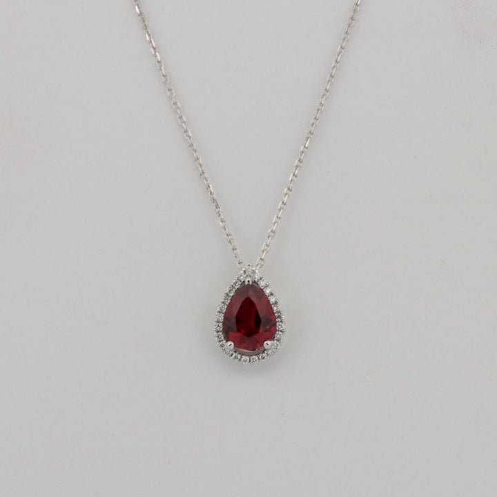 2.50 CT Pear - Shape Ruby Halo Pendant - ZIZOV DIAMONDS