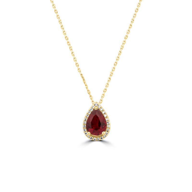 2.50 CT Pear - Shape Ruby Halo Pendant - ZIZOV DIAMONDS