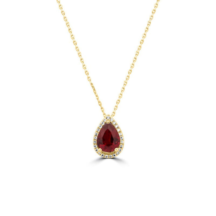 2.50 CT Pear - Shape Ruby Halo Pendant - ZIZOV DIAMONDS