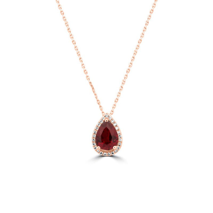 2.50 CT Pear - Shape Ruby Halo Pendant - ZIZOV DIAMONDS