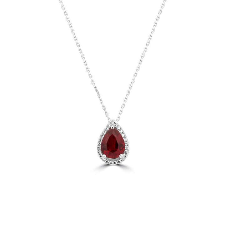 2.50 CT Pear - Shape Ruby Halo Pendant - ZIZOV DIAMONDS