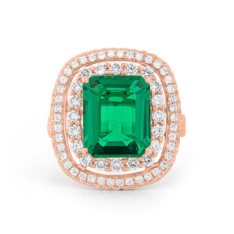 4.50 CT Double Halo Cushion Green Emerald Ring - ZIZOV DIAMONDS