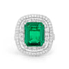 4.50 CT Double Halo Cushion Green Emerald Ring - ZIZOV DIAMONDS