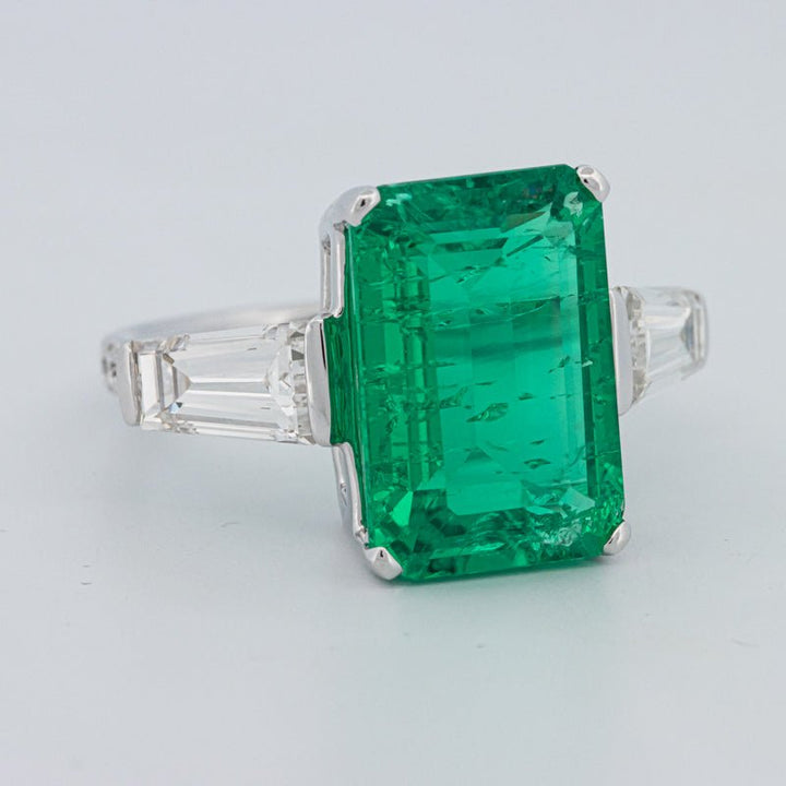 6.15 CT Green Emerald Trilogy Ring (LG) - ZIZOV DIAMONDS