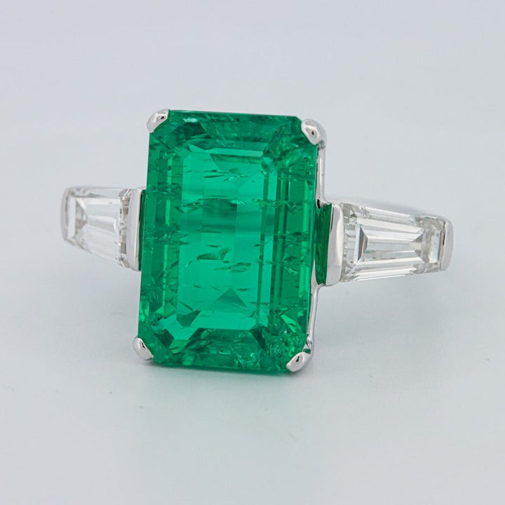 6.15 CT Green Emerald Trilogy Ring (LG) - ZIZOV DIAMONDS