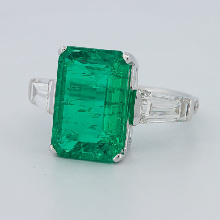 6.15 CT Green Emerald Trilogy Ring (LG) - ZIZOV DIAMONDS