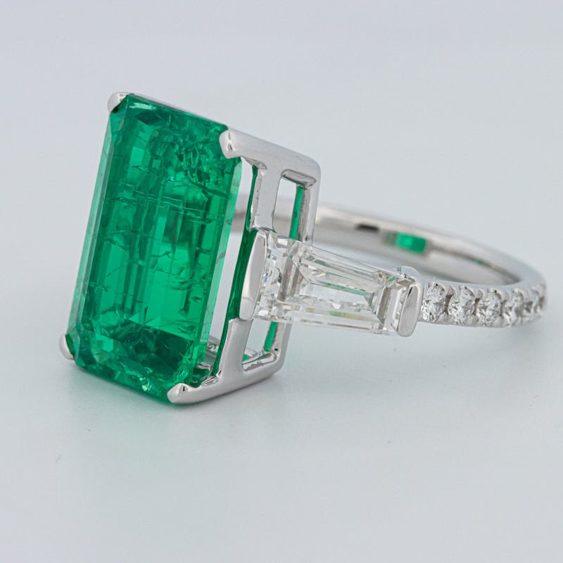 6.15 CT Green Emerald Trilogy Ring (LG) - ZIZOV DIAMONDS