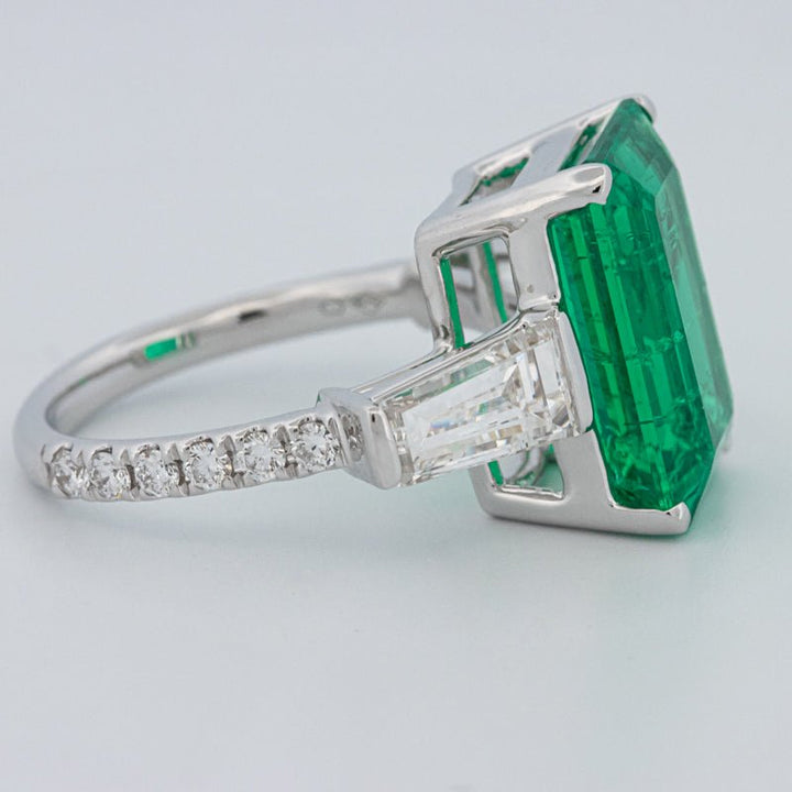 6.15 CT Green Emerald Trilogy Ring (LG) - ZIZOV DIAMONDS
