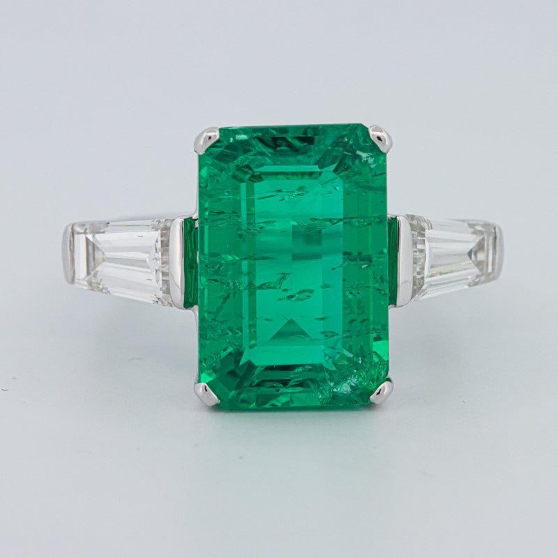 6.15 CT Green Emerald Trilogy Ring (LG) - ZIZOV DIAMONDS