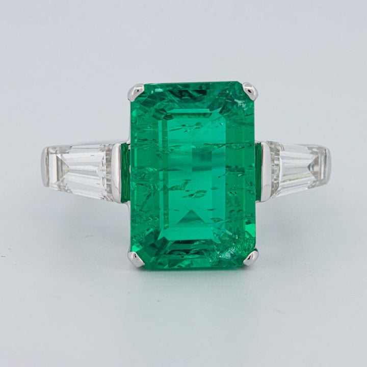 6.15 CT Green Emerald Trilogy Ring (LG) - ZIZOV DIAMONDS