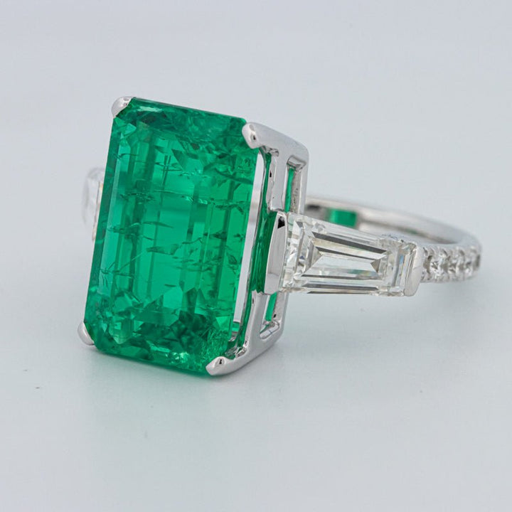 6.15 CT Green Emerald Trilogy Ring (LG) - ZIZOV DIAMONDS