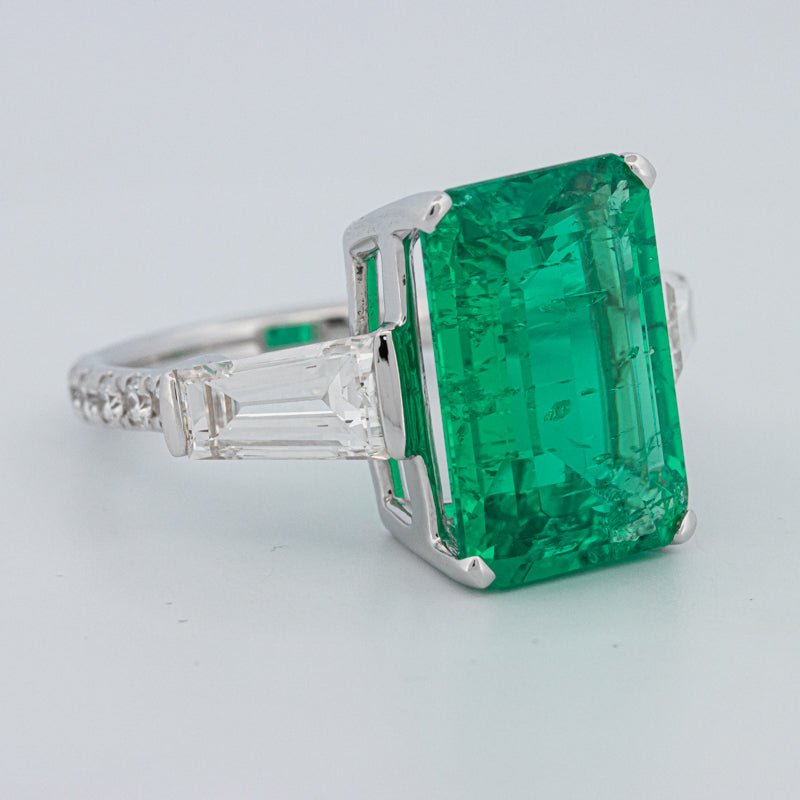 6.15 CT Green Emerald Trilogy Ring (LG) - ZIZOV DIAMONDS