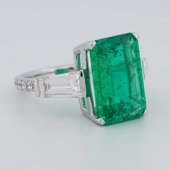 6.15 CT Green Emerald Trilogy Ring (LG) - ZIZOV DIAMONDS