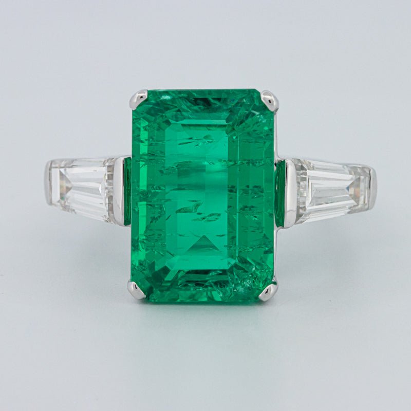 6.15 CT Green Emerald Trilogy Ring (LG) - ZIZOV DIAMONDS