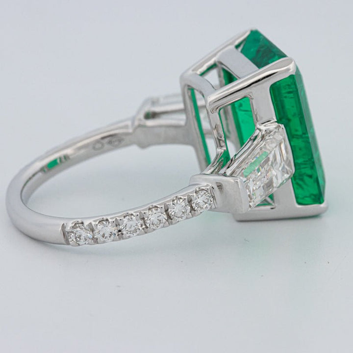6.15 CT Green Emerald Trilogy Ring (LG) - ZIZOV DIAMONDS
