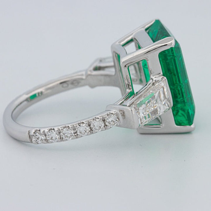 6.15 CT Green Emerald Trilogy Ring (LG) - ZIZOV DIAMONDS