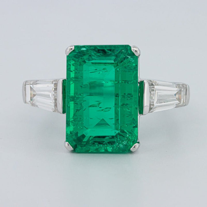 6.15 CT Green Emerald Trilogy Ring (LG) - ZIZOV DIAMONDS