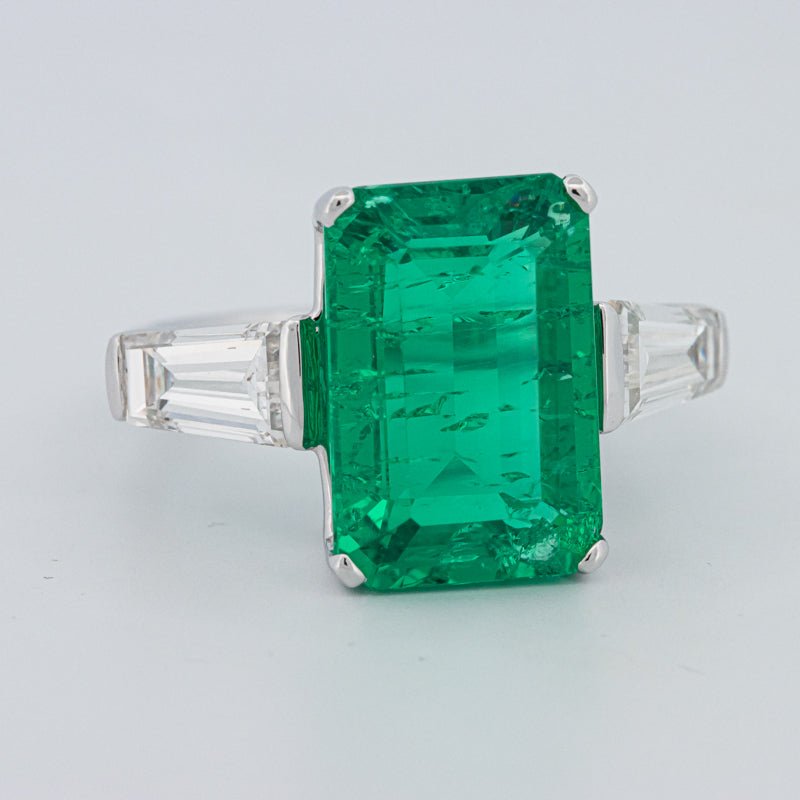 6.15 CT Green Emerald Trilogy Ring (LG) - ZIZOV DIAMONDS