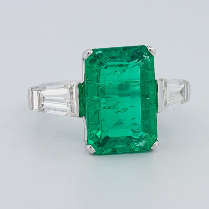 6.15 CT Green Emerald Trilogy Ring (LG) - ZIZOV DIAMONDS