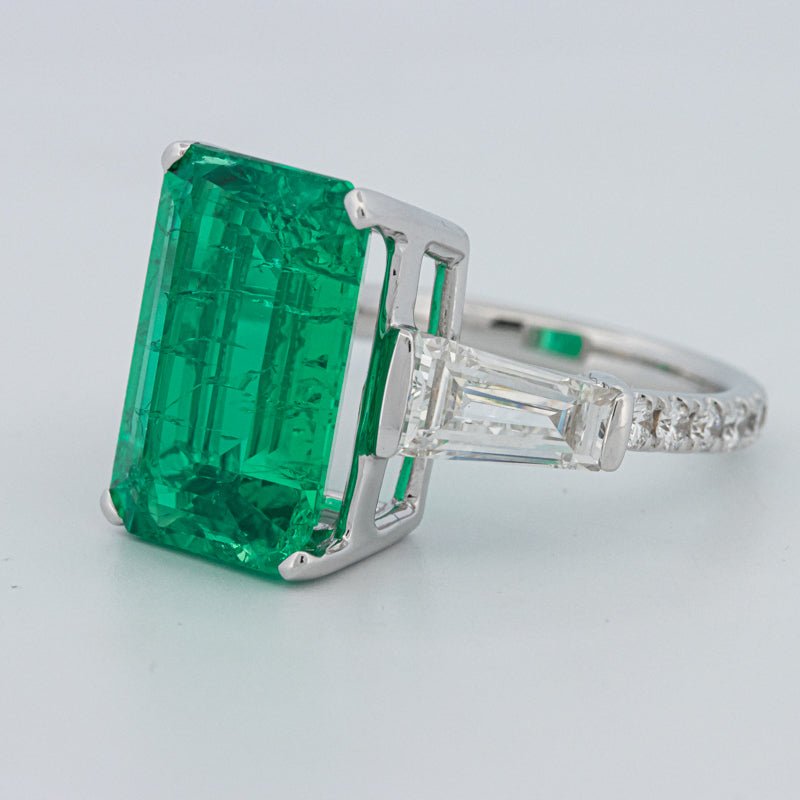 6.15 CT Green Emerald Trilogy Ring (LG) - ZIZOV DIAMONDS